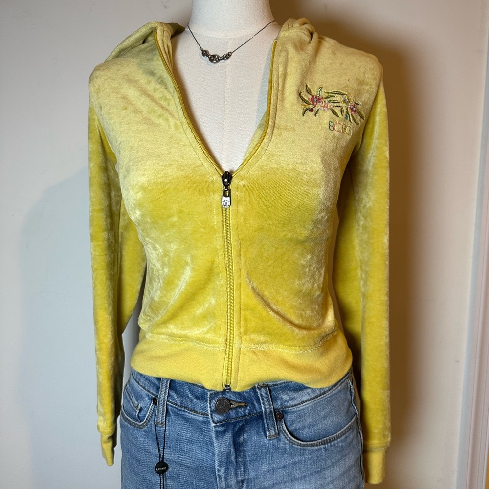Y2K Bebe Yellow Velour Zip-Up Hoodie